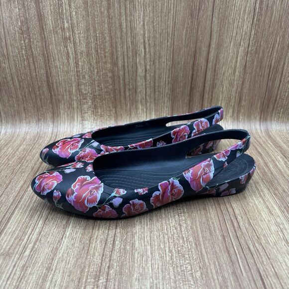 Crocs Eve Floral Black Pink Sling back Women’s Size 10 - Picture 3 of 6